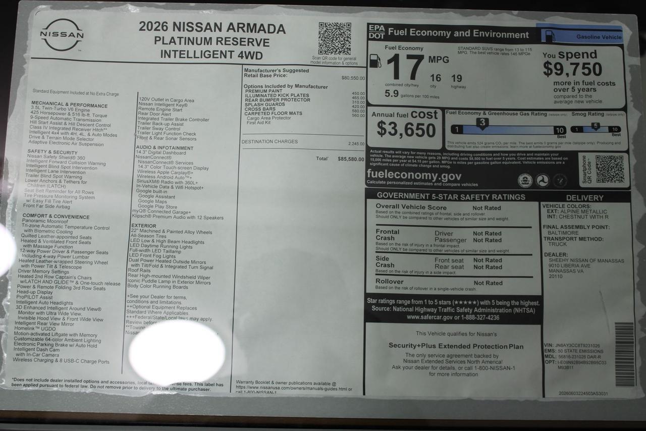 2026 Nissan Armada Platinum Reserve Manassas VA