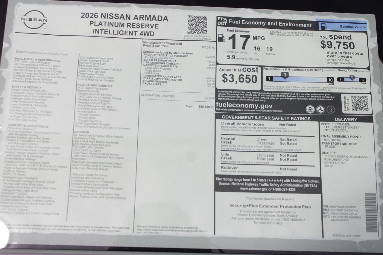 2026 Nissan Armada Platinum Reserve Manassas VA