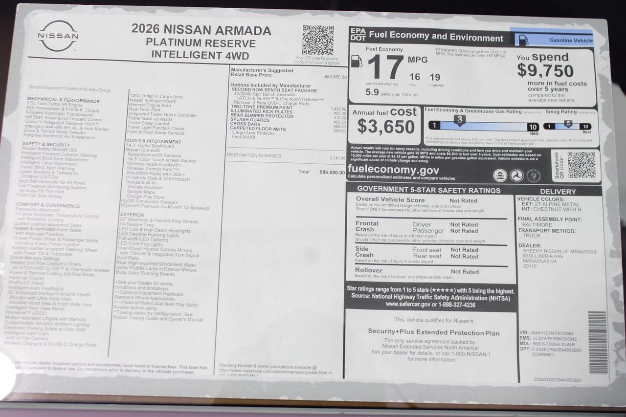 2026 Nissan Armada Platinum Reserve Manassas VA