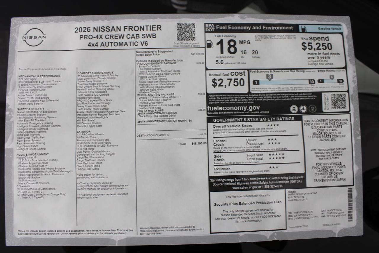 2026 Nissan Frontier PRO-4X w/R Package Manassas VA