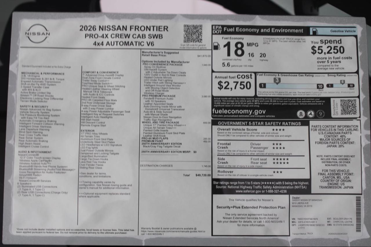 2026 Nissan Frontier PRO-4X w/R Package Manassas VA