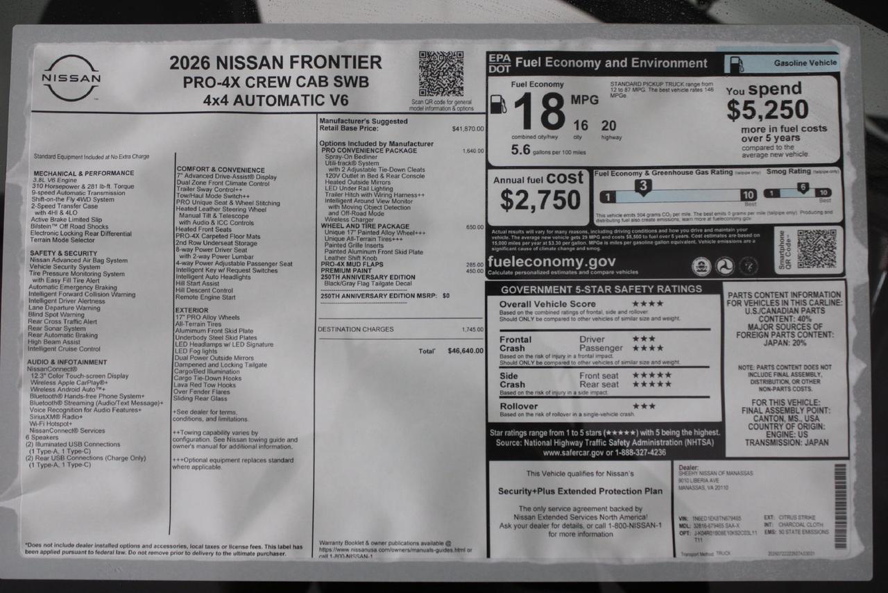 2026 Nissan Frontier PRO-4X w/R Package Manassas VA