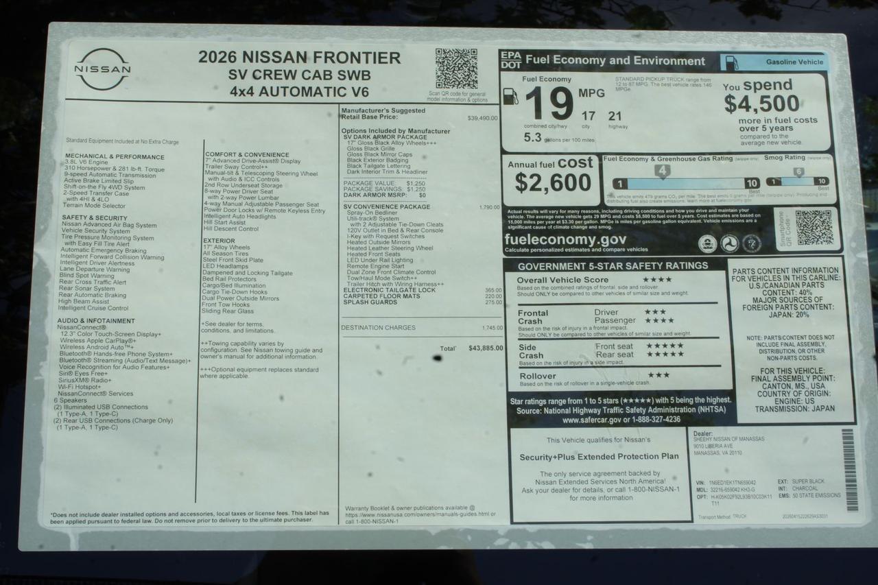 2026 Nissan Frontier SV Manassas VA