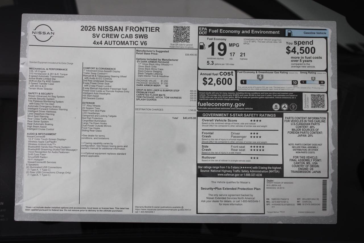 2026 Nissan Frontier SV Manassas VA