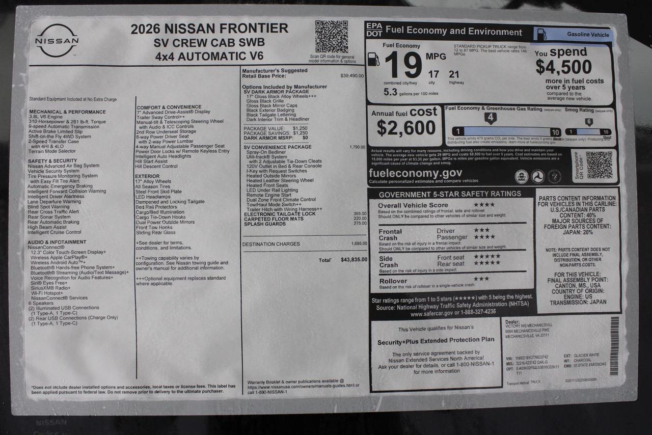 2026 Nissan Frontier SV Manassas VA