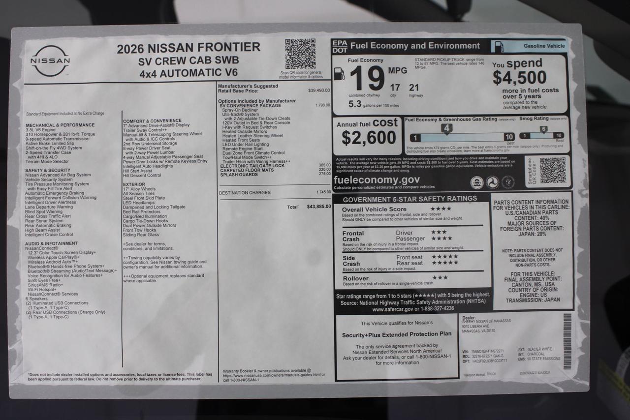 2026 Nissan Frontier SV Manassas VA