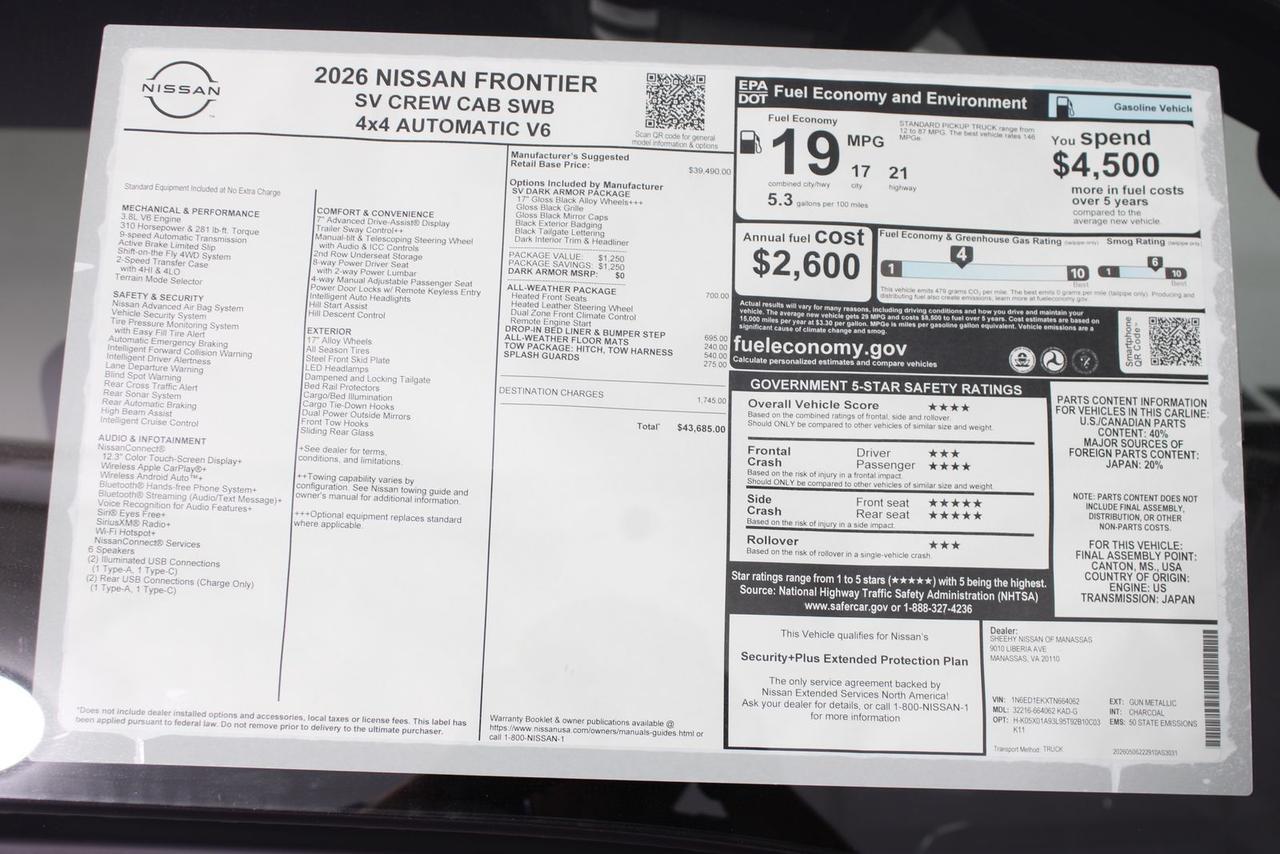 2026 Nissan Frontier SV Manassas VA