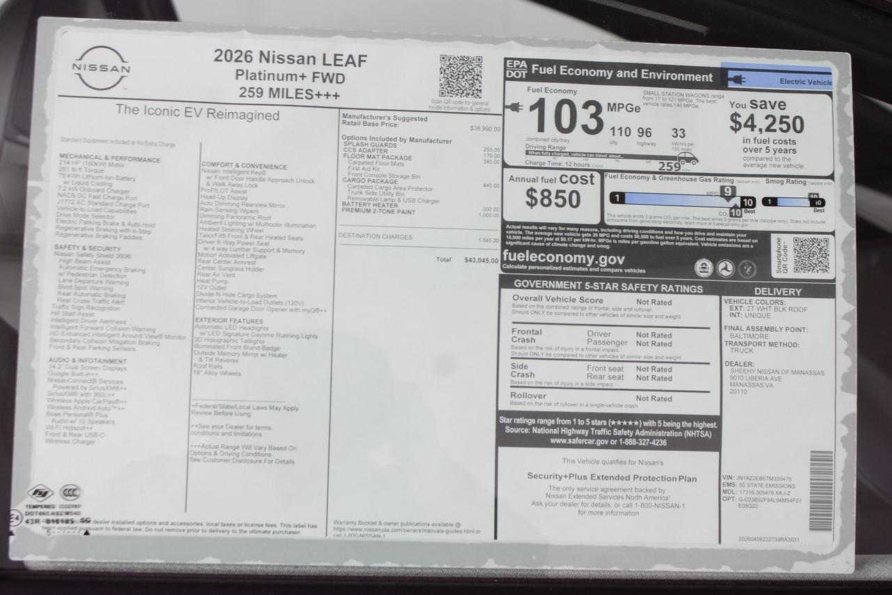 2026 Nissan Leaf PLATINUM+ Manassas VA