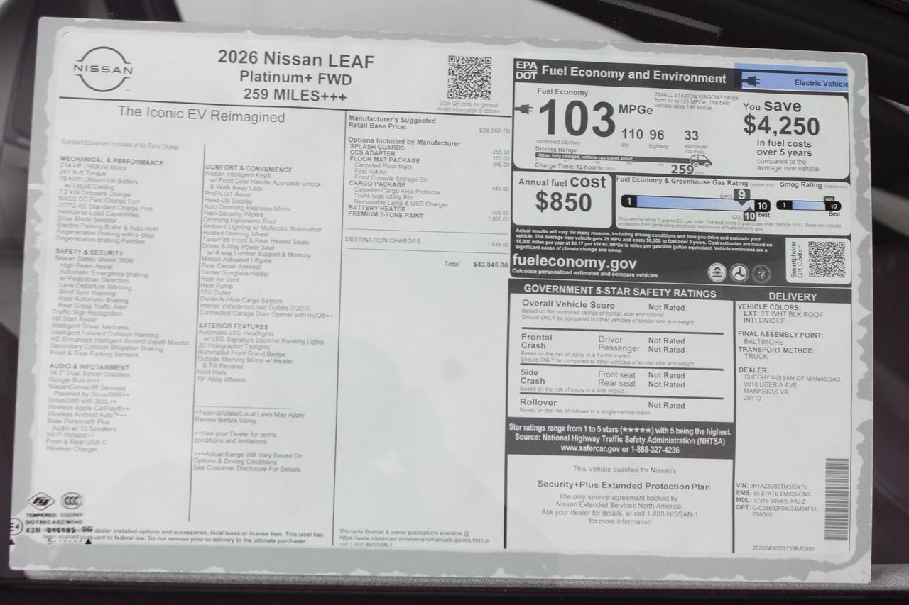 2026 Nissan Leaf PLATINUM+ Manassas VA