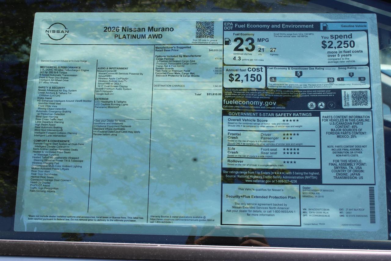 2026 Nissan Murano Platinum Manassas VA