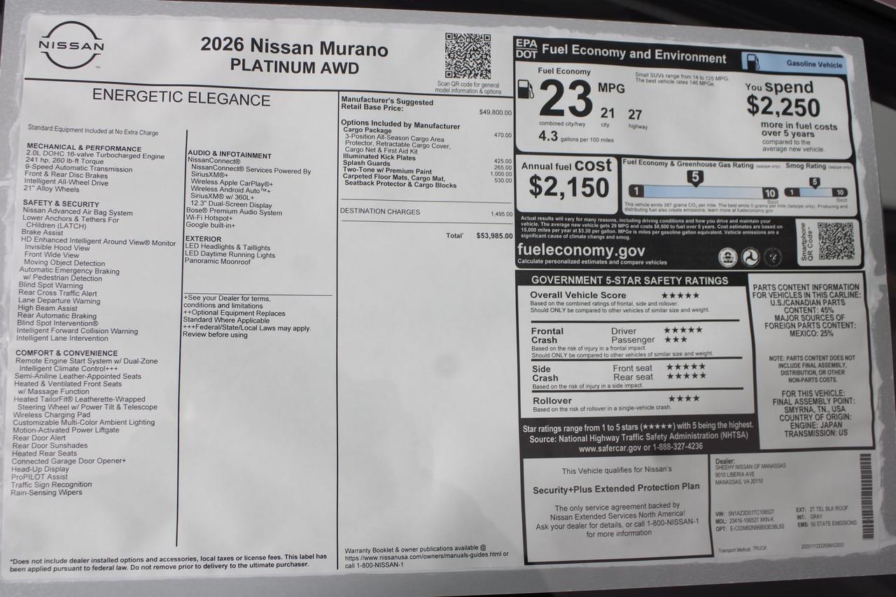 2026 Nissan Murano Platinum Manassas VA