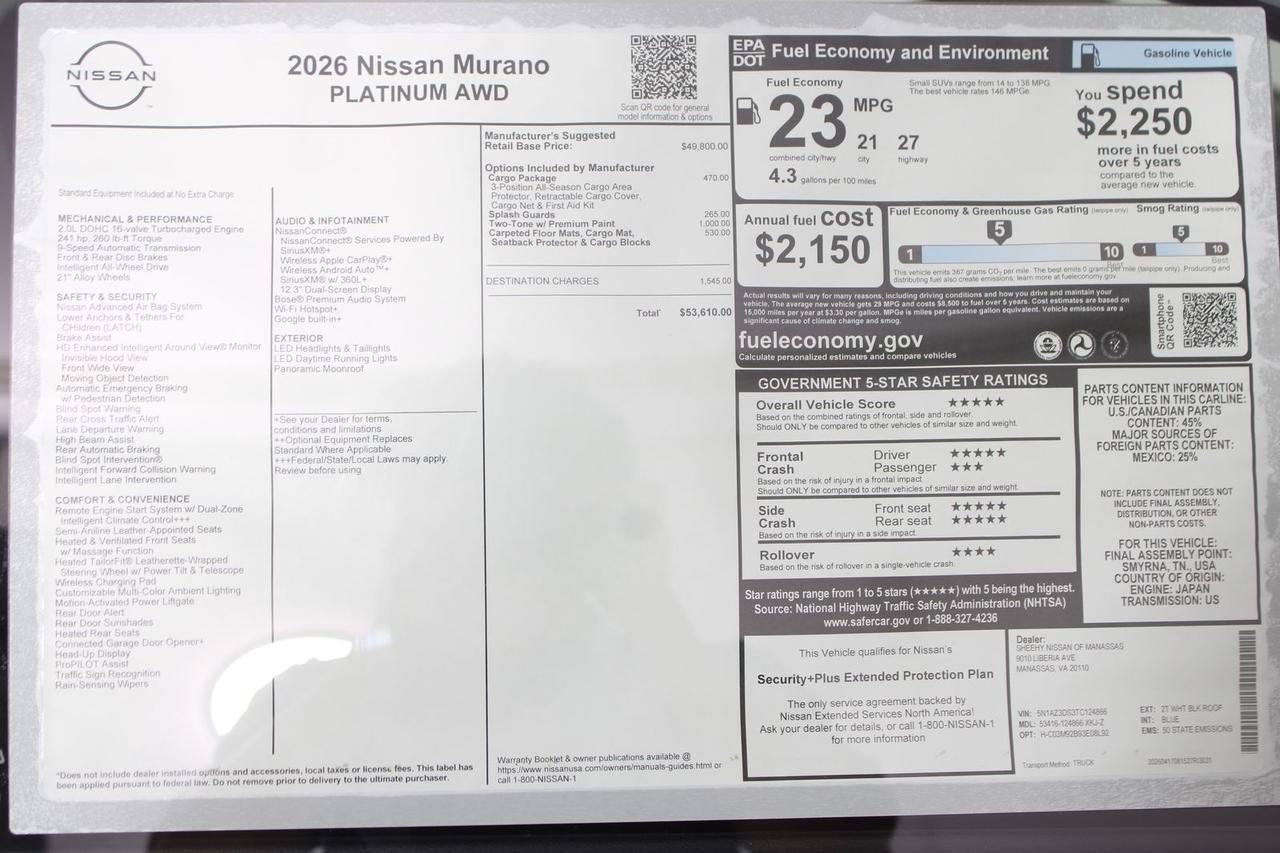 2026 Nissan Murano Platinum Manassas VA