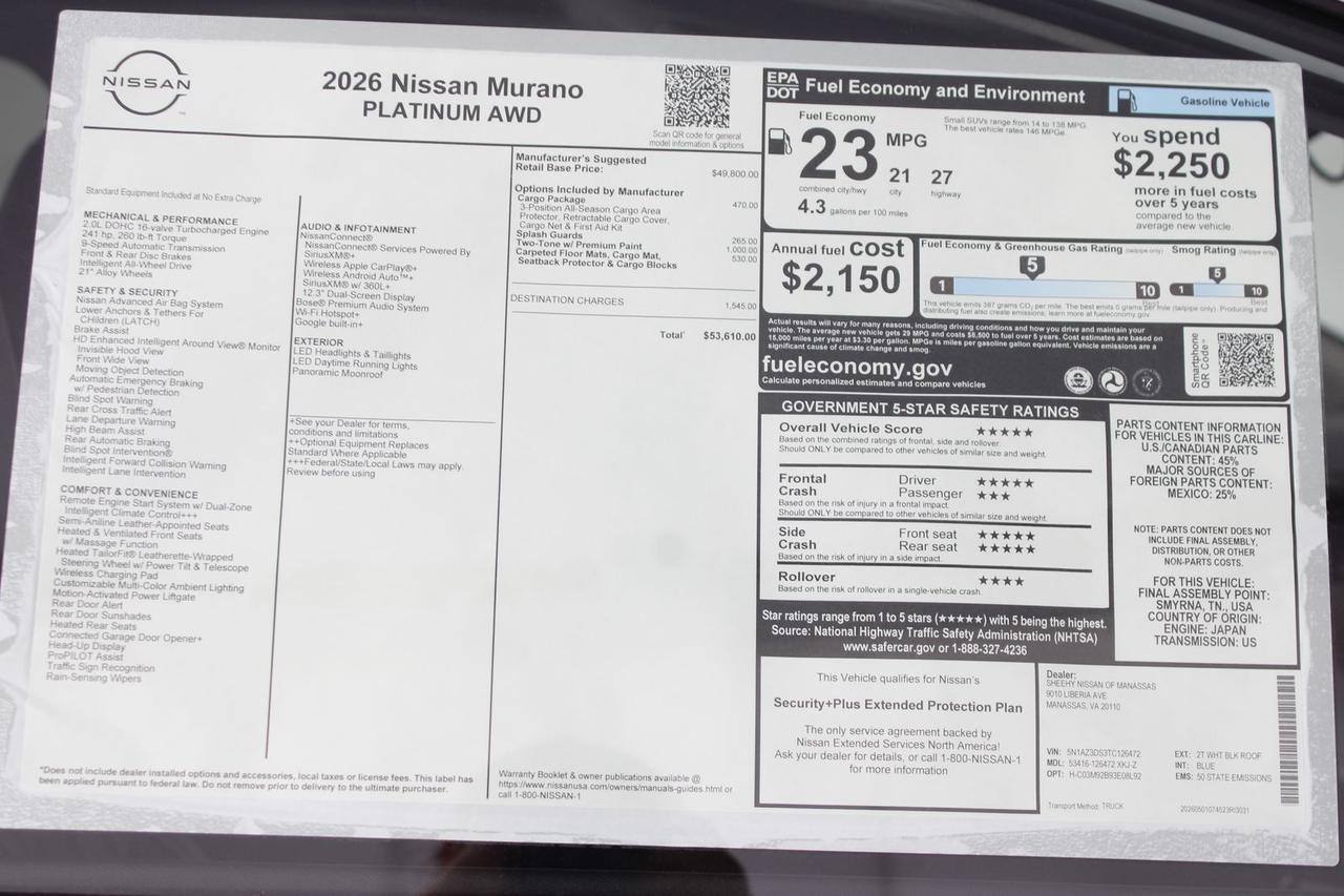 2026 Nissan Murano Platinum Manassas VA