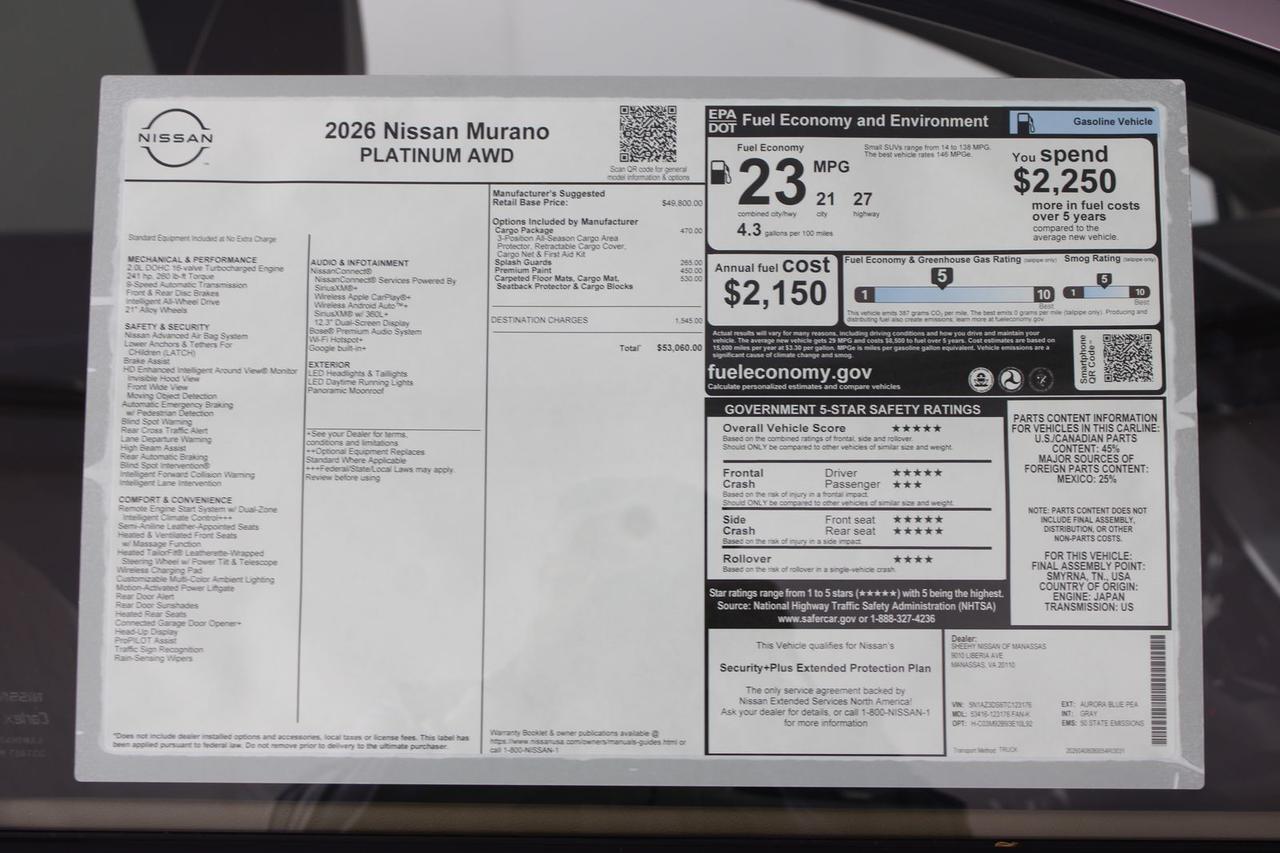 2026 Nissan Murano Platinum Manassas VA
