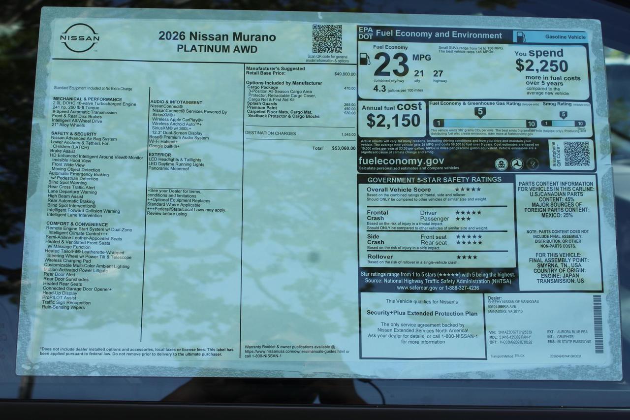 2026 Nissan Murano Platinum Manassas VA