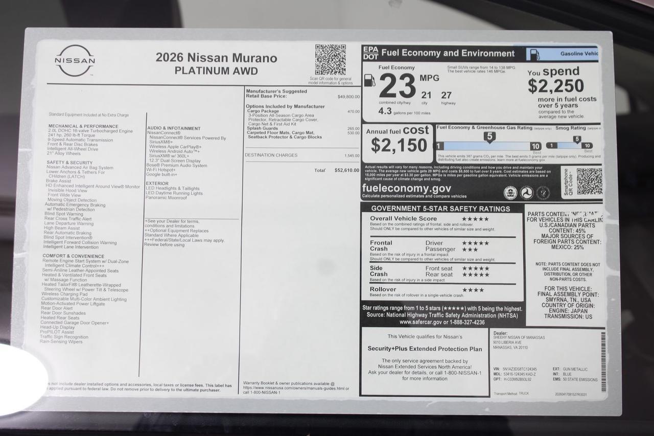 2026 Nissan Murano Platinum Manassas VA
