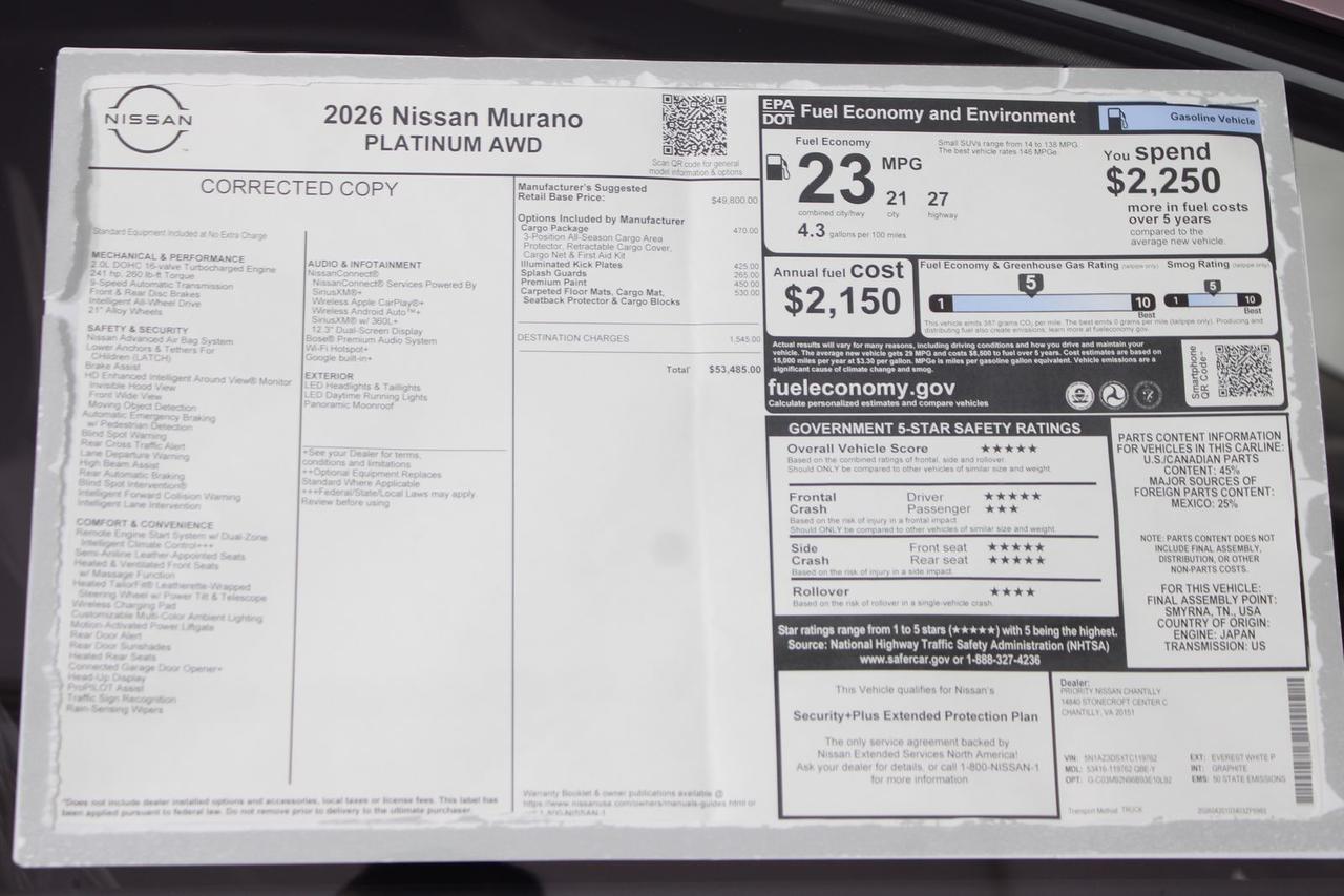 2026 Nissan Murano Platinum Manassas VA
