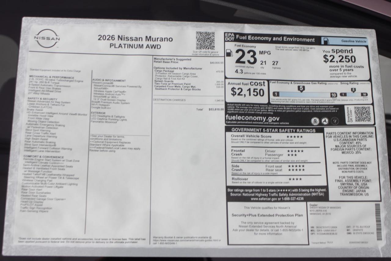 2026 Nissan Murano Platinum Manassas VA