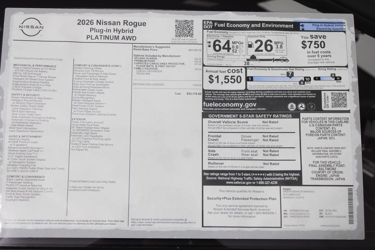 2026 Nissan Rogue Plug-In Hybrid Platinum Manassas VA