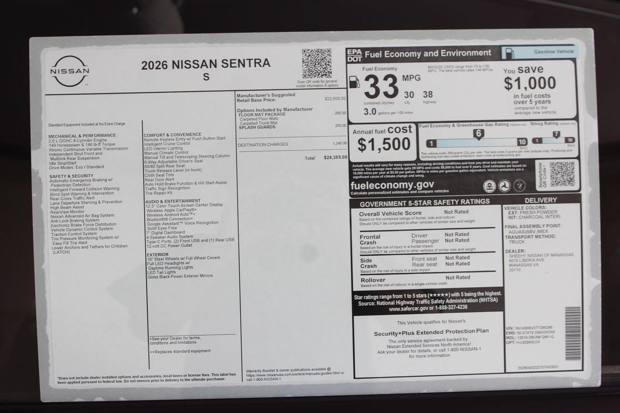 2026 Nissan Sentra S Manassas VA