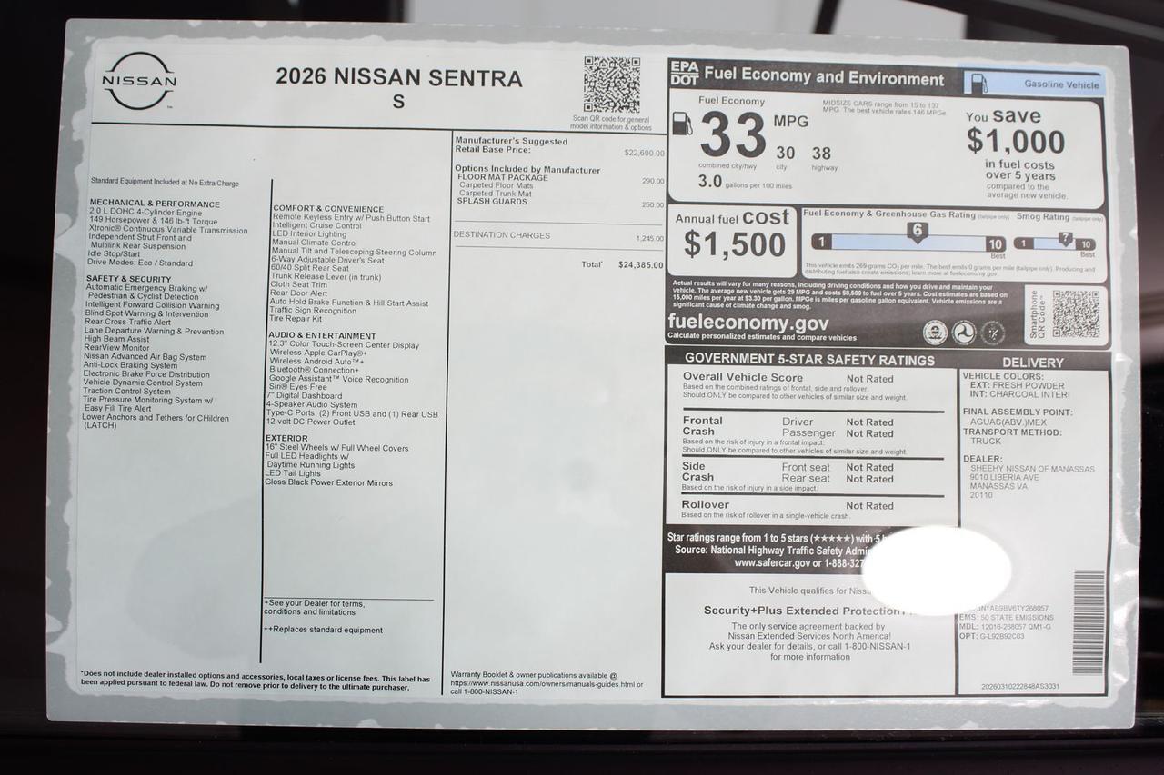 2026 Nissan Sentra S Manassas VA