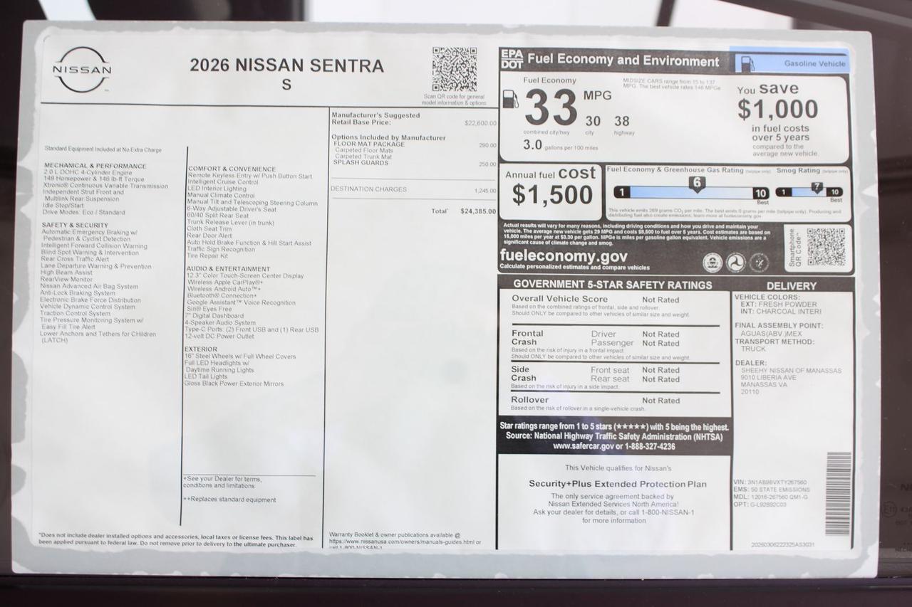 2026 Nissan Sentra S Manassas VA