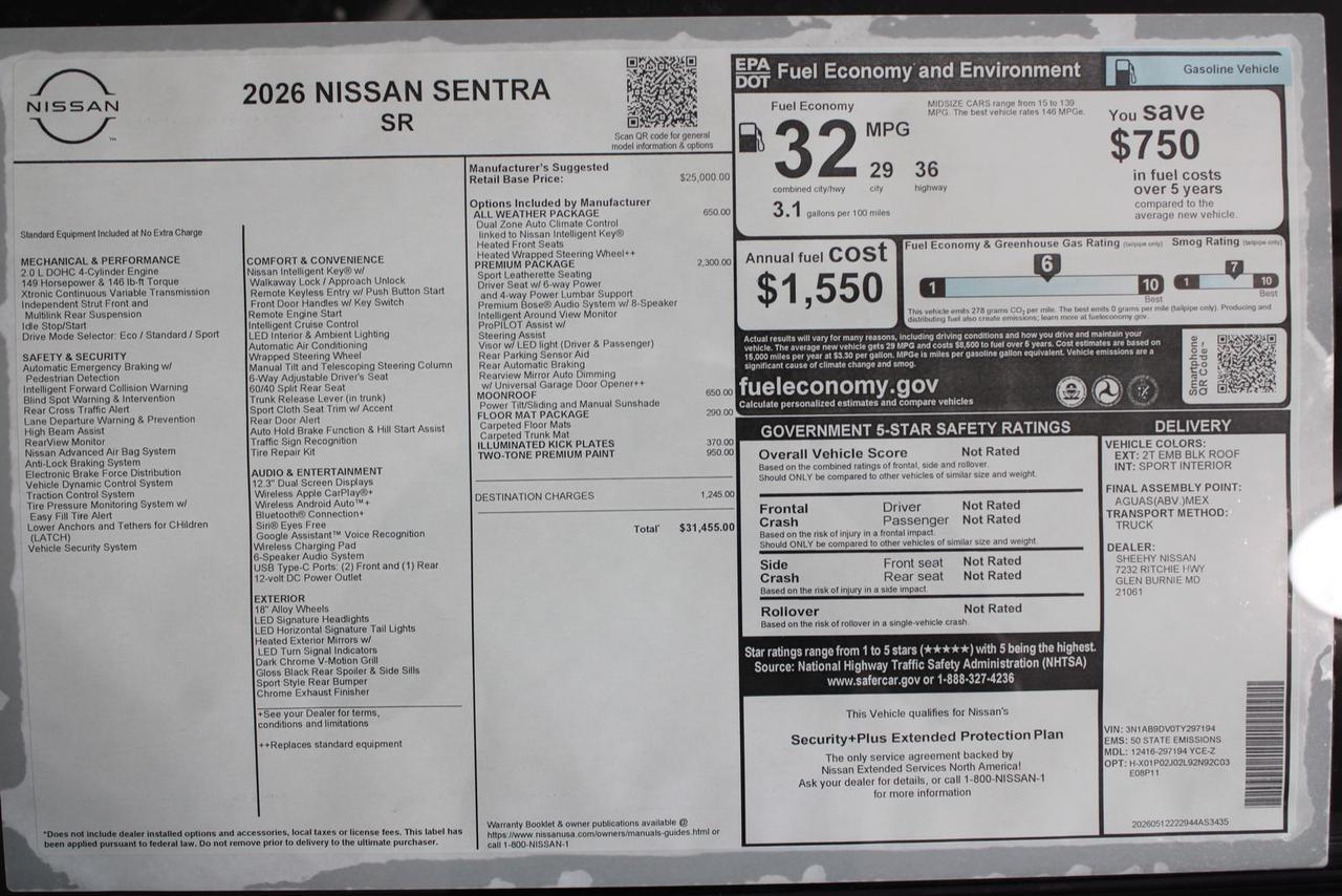 2026 Nissan Sentra SR Manassas VA