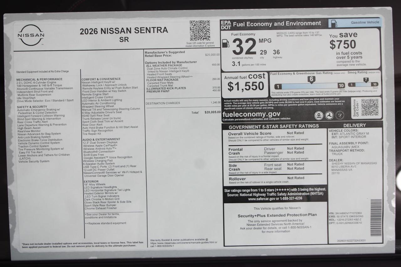2026 Nissan Sentra SR Manassas VA