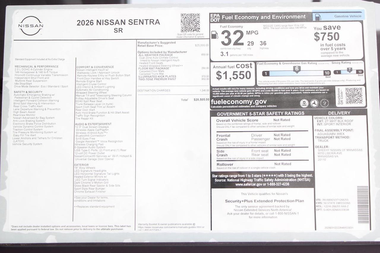 2026 Nissan Sentra SR Manassas VA