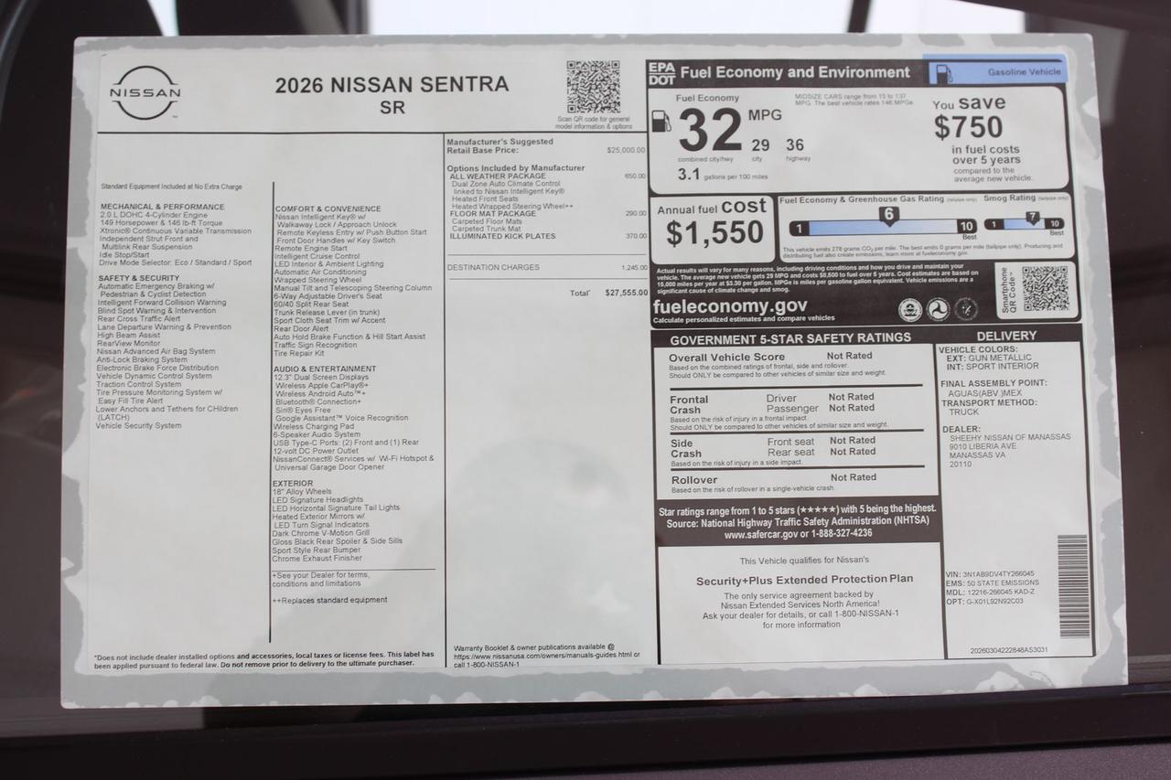 2026 Nissan Sentra SR Manassas VA