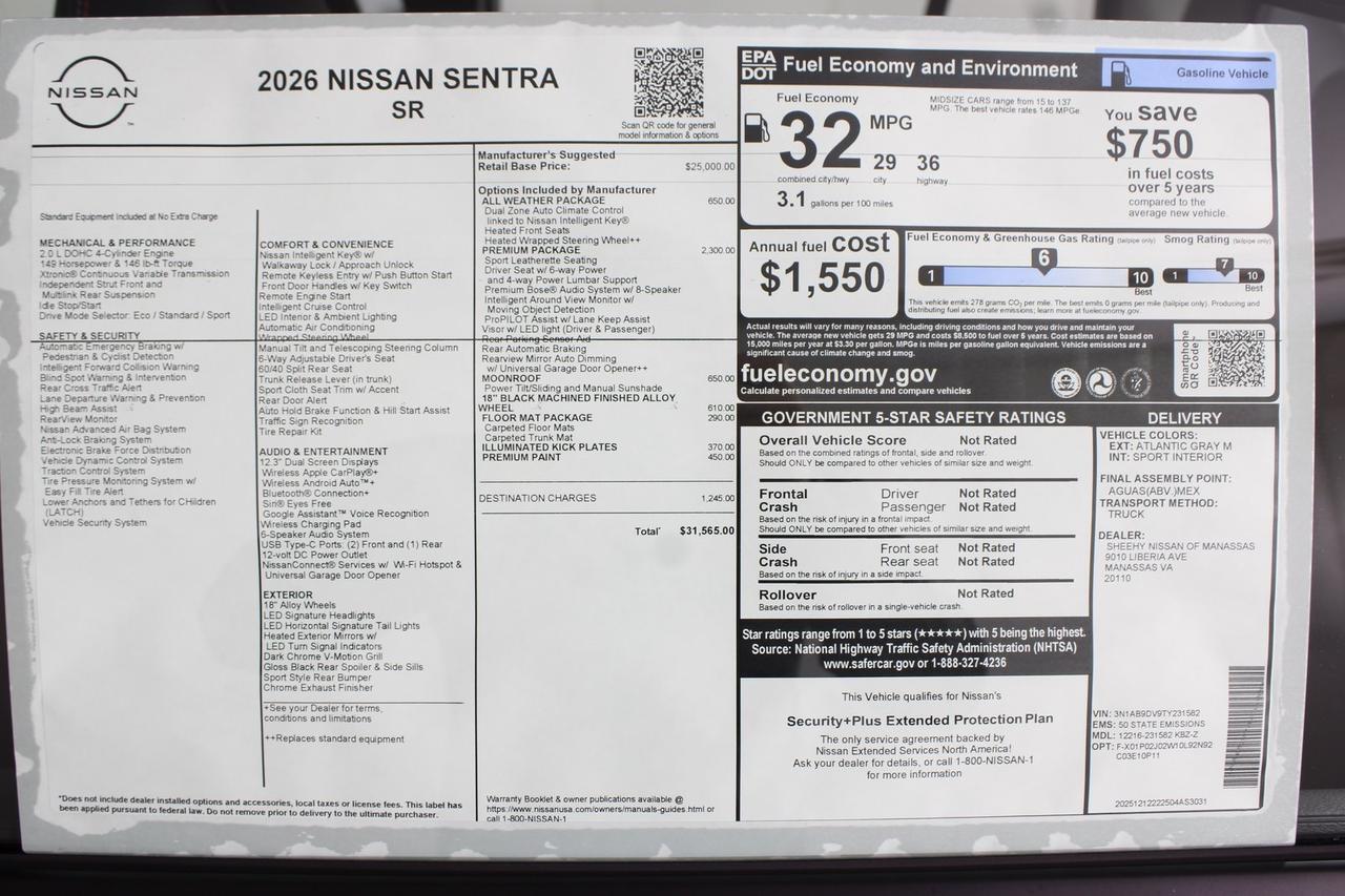 2026 Nissan Sentra SR Manassas VA