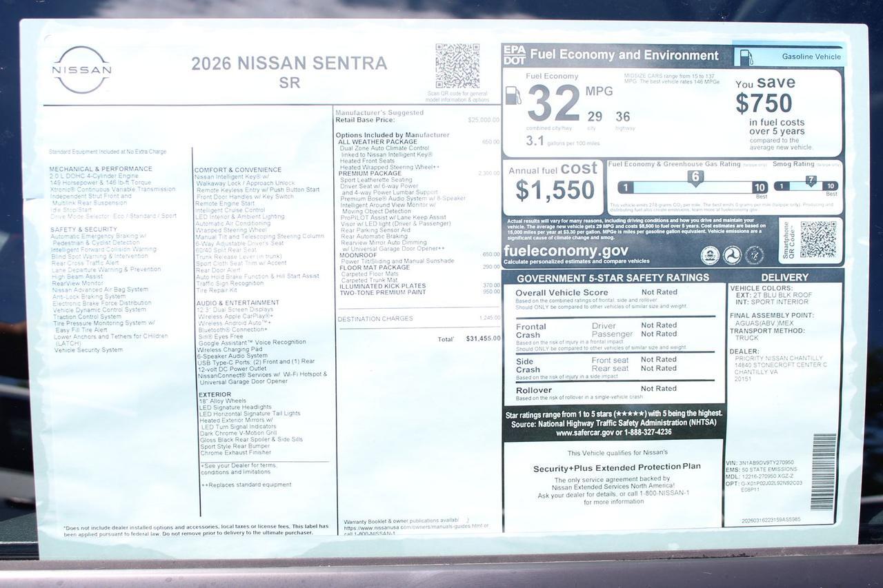 2026 Nissan Sentra SR Manassas VA