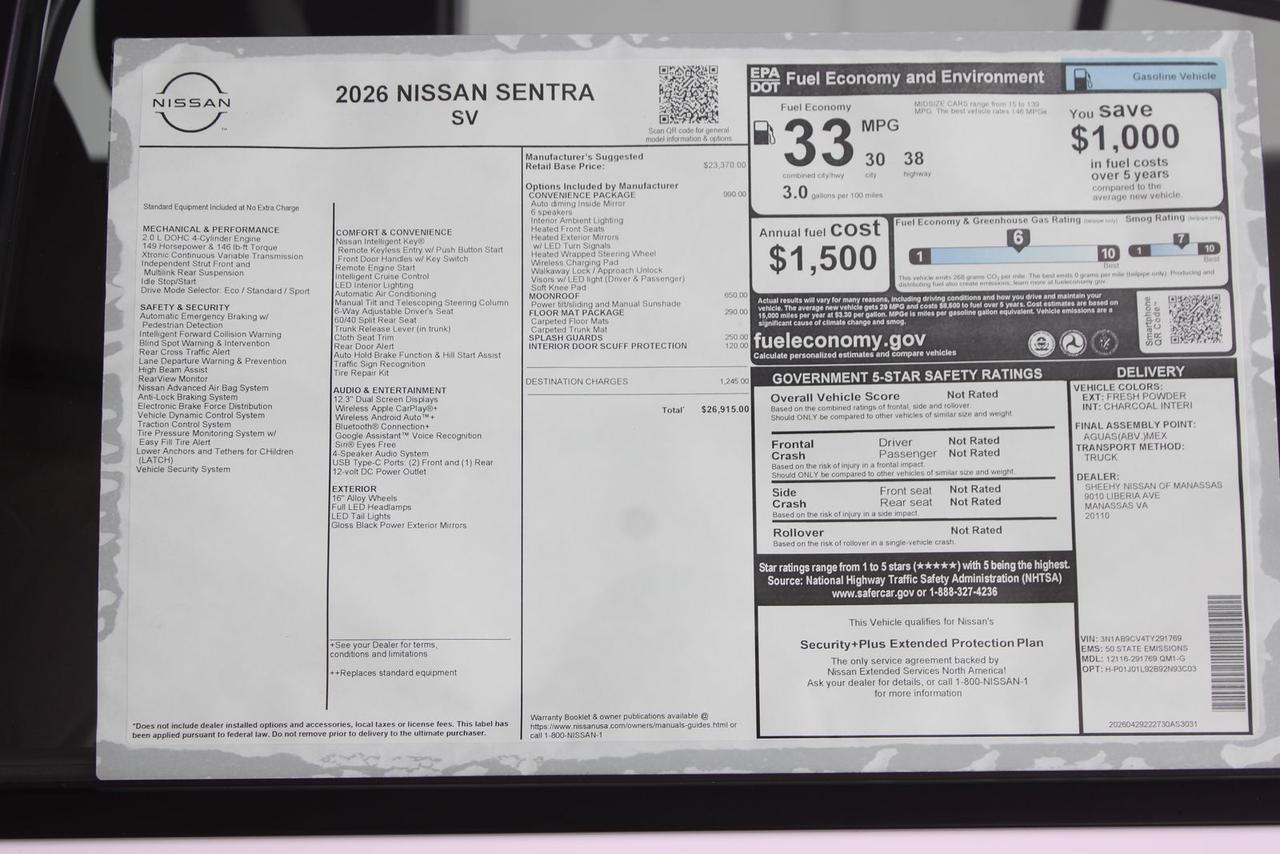 2026 Nissan Sentra SV Waldorf MD