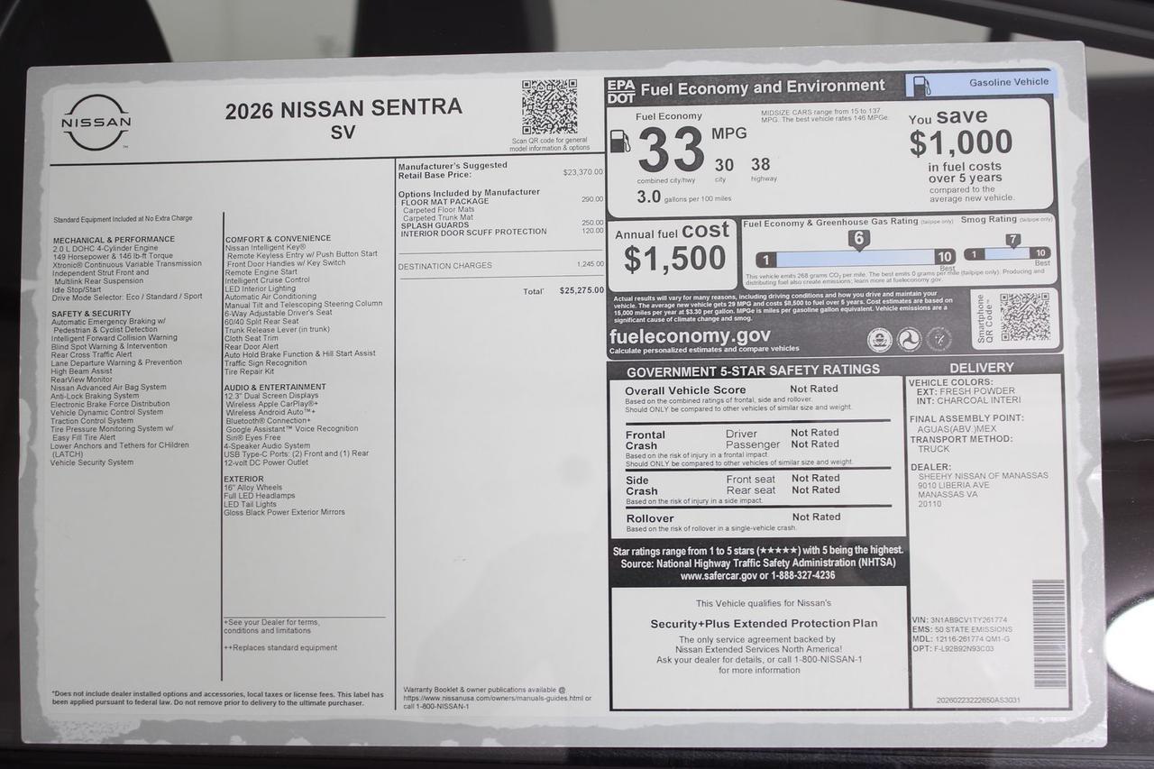 2026 Nissan Sentra SV Manassas VA