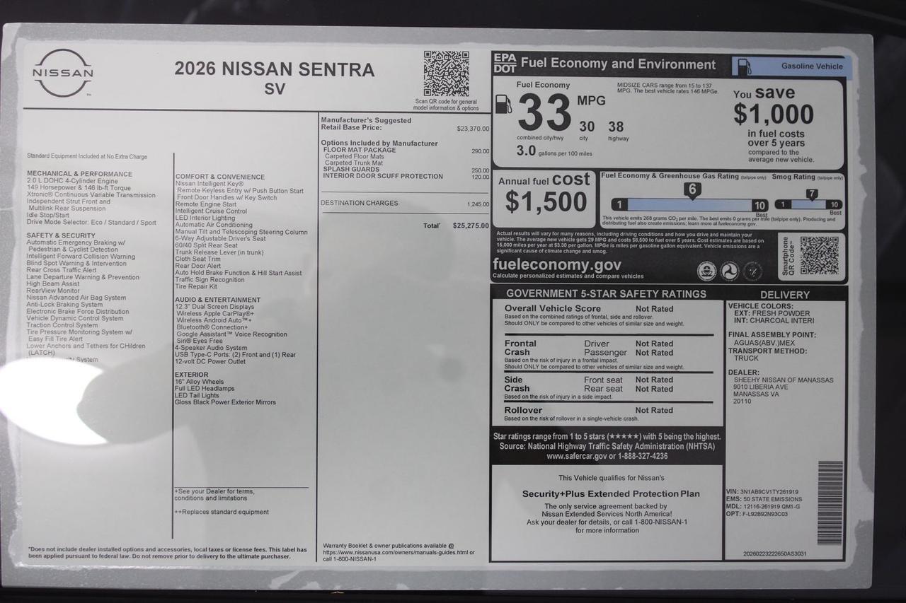 2026 Nissan Sentra SV Manassas VA