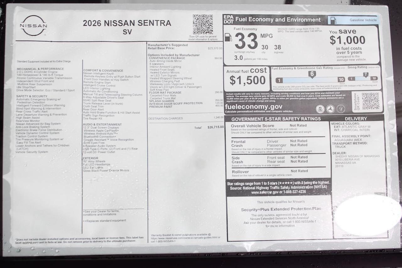 2026 Nissan Sentra SV Manassas VA