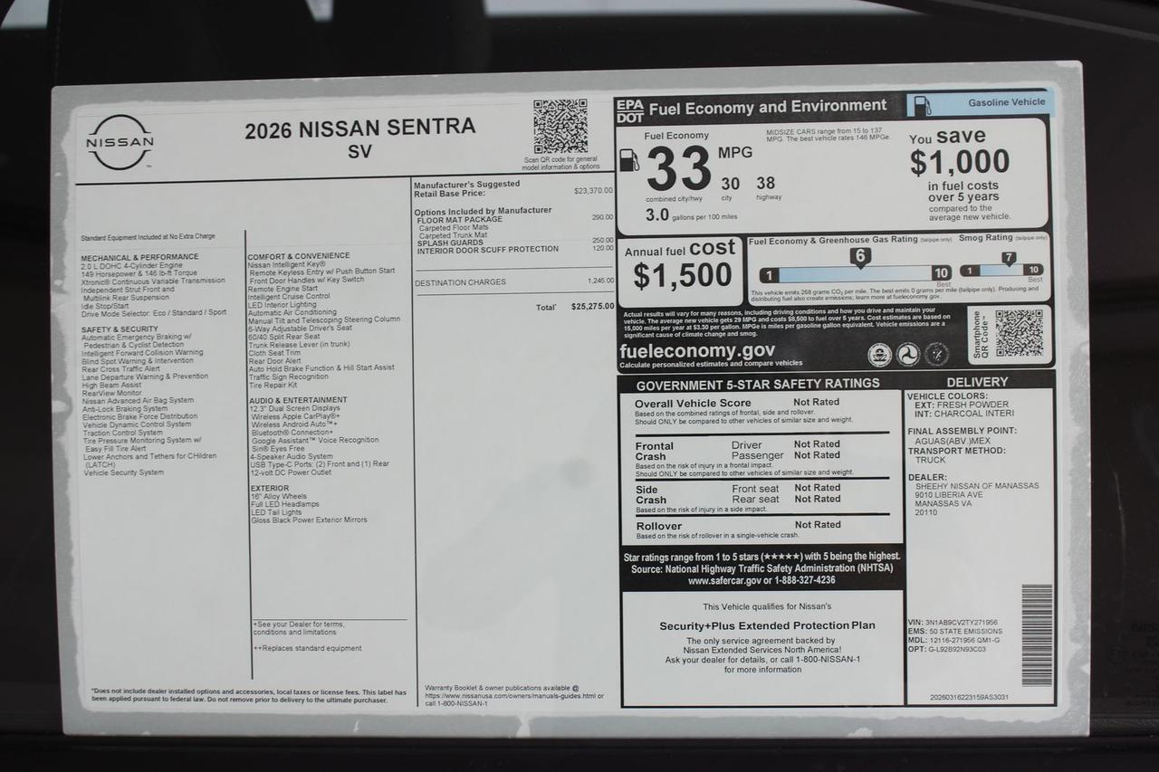 2026 Nissan Sentra SV Manassas VA