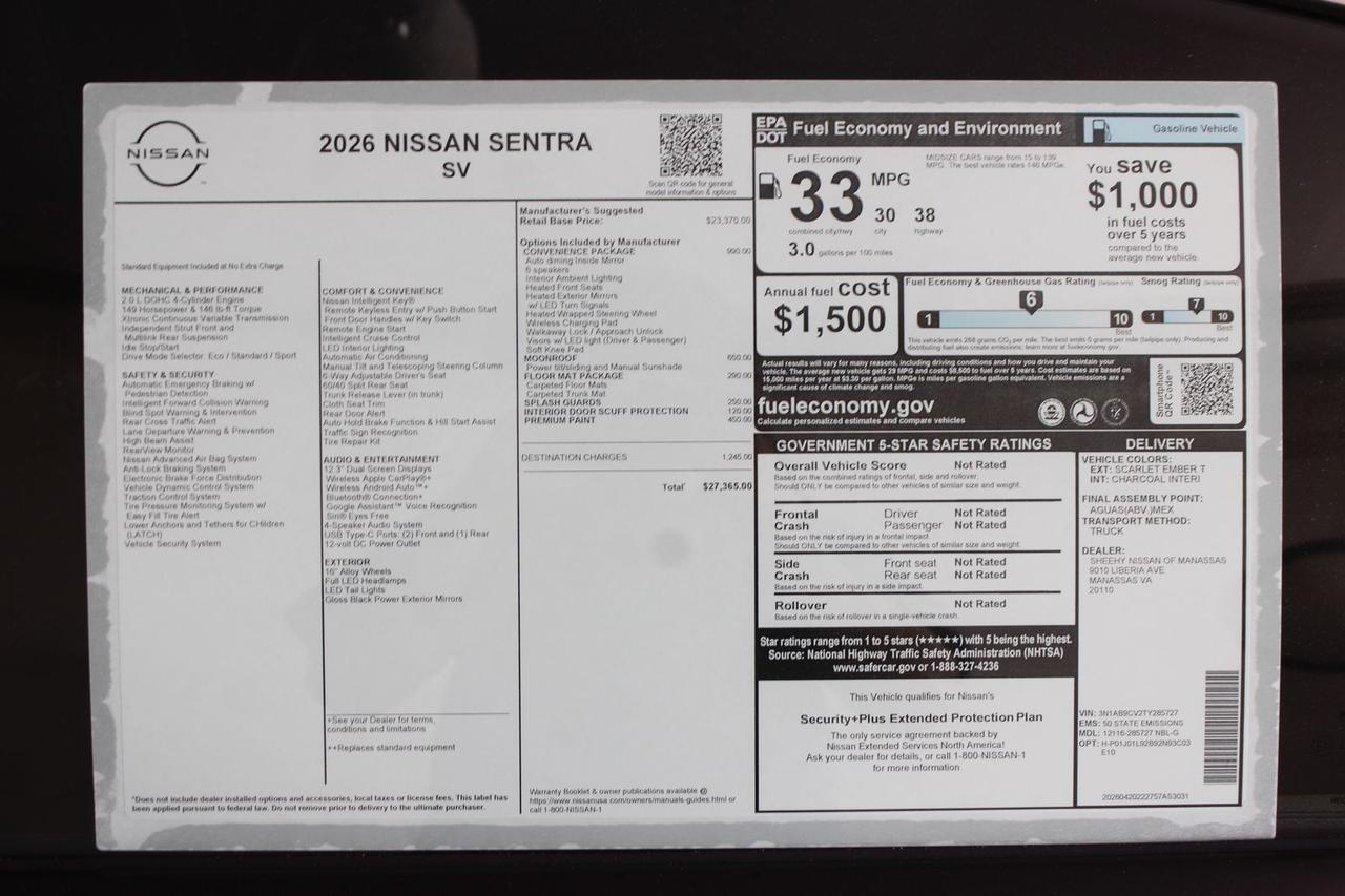 2026 Nissan Sentra SV Manassas VA