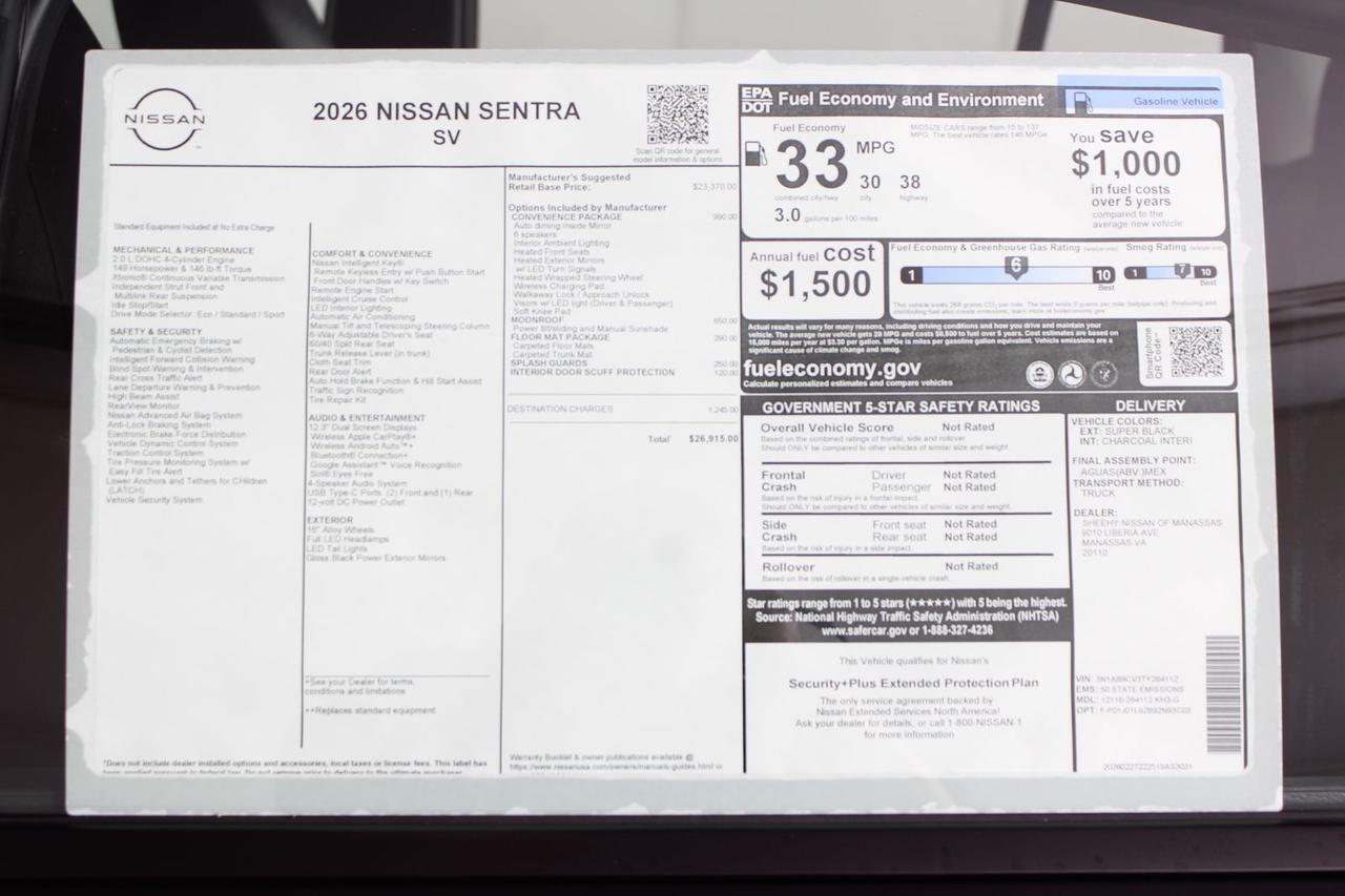 2026 Nissan Sentra SV Manassas VA