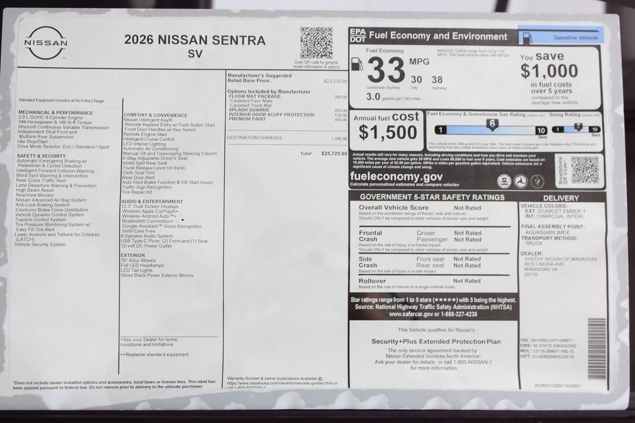 2026 Nissan Sentra SV Manassas VA