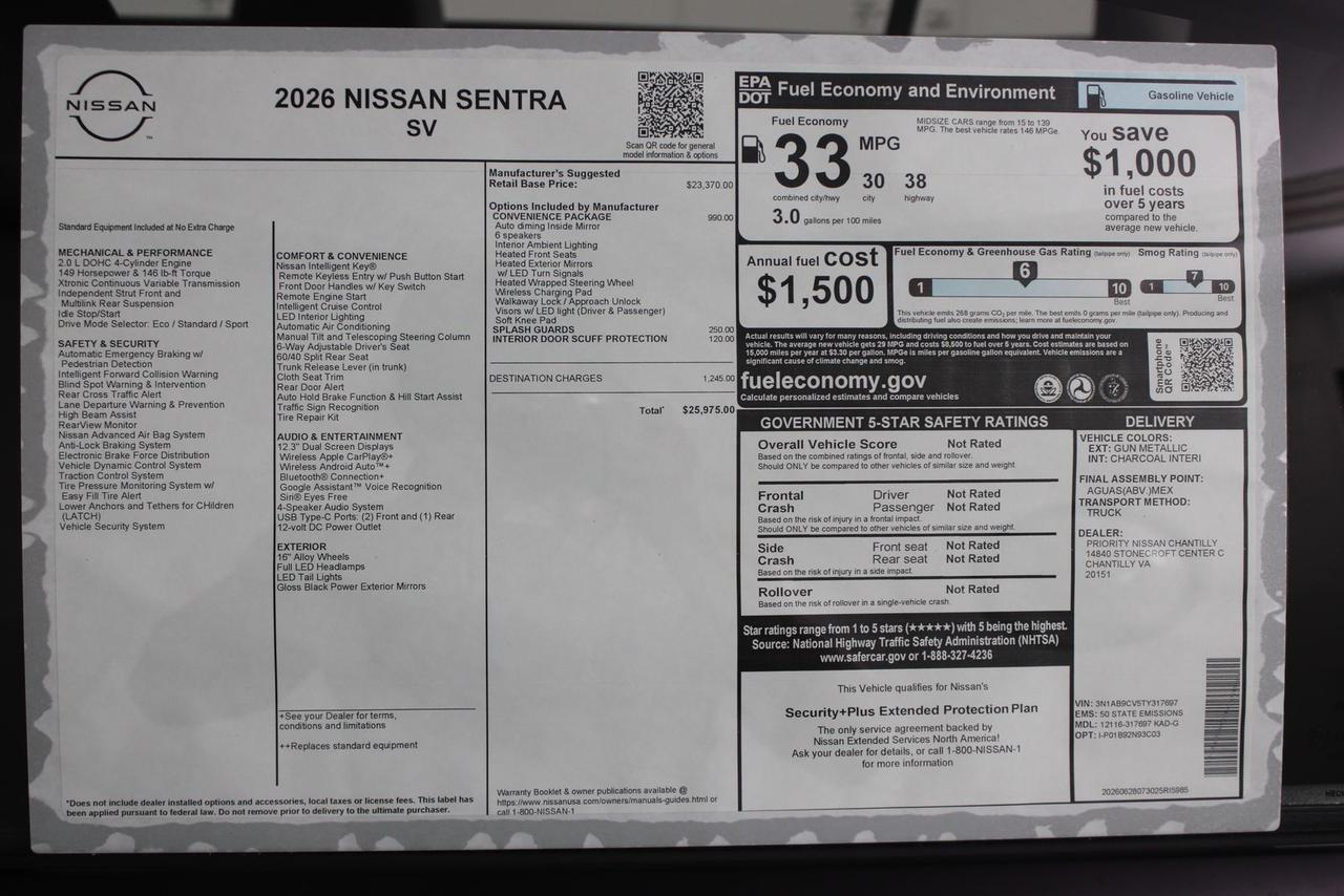 2026 Nissan Sentra SV Manassas VA