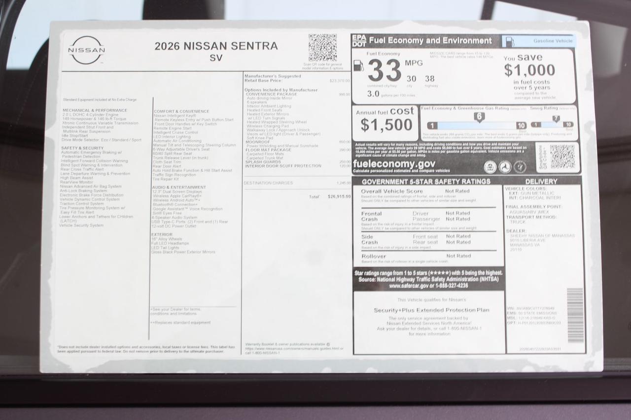 2026 Nissan Sentra SV Manassas VA