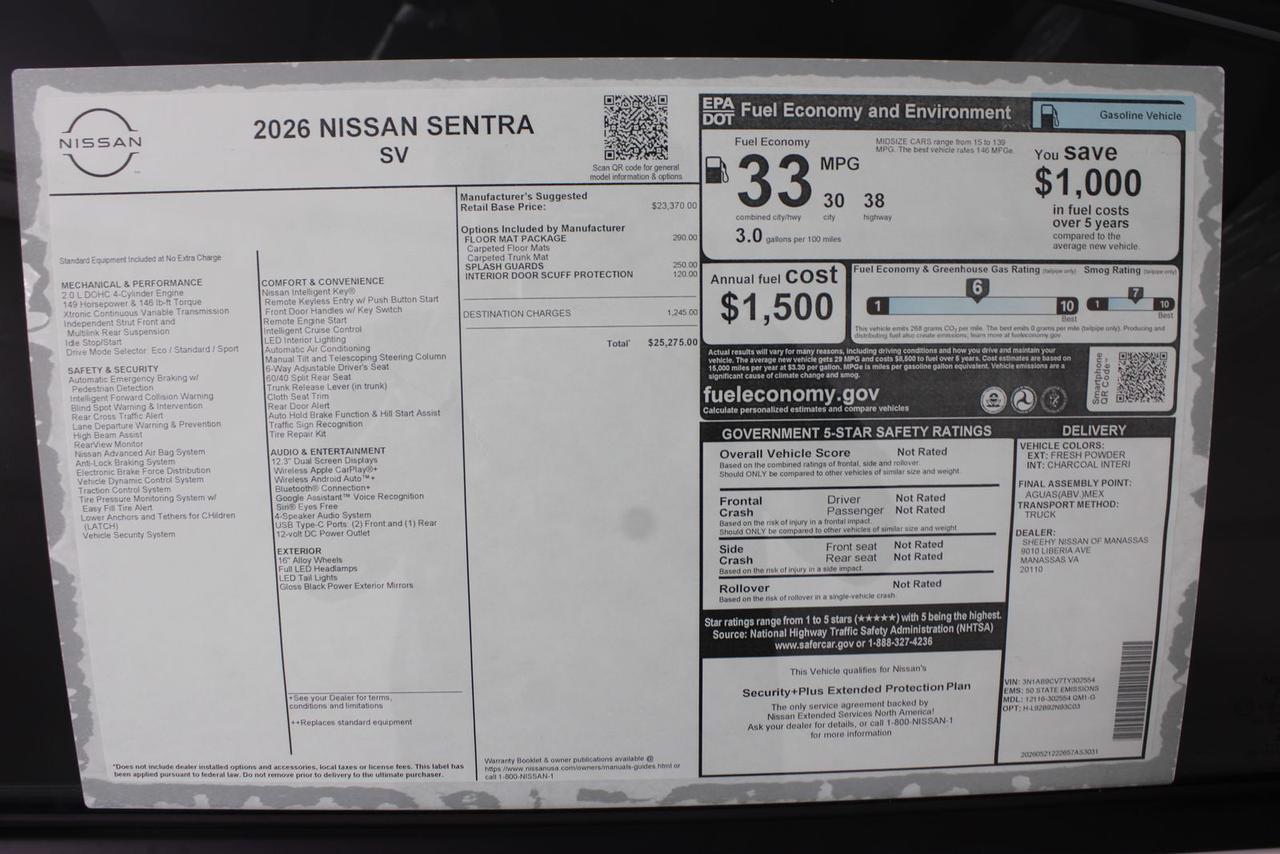 2026 Nissan Sentra SV Manassas VA