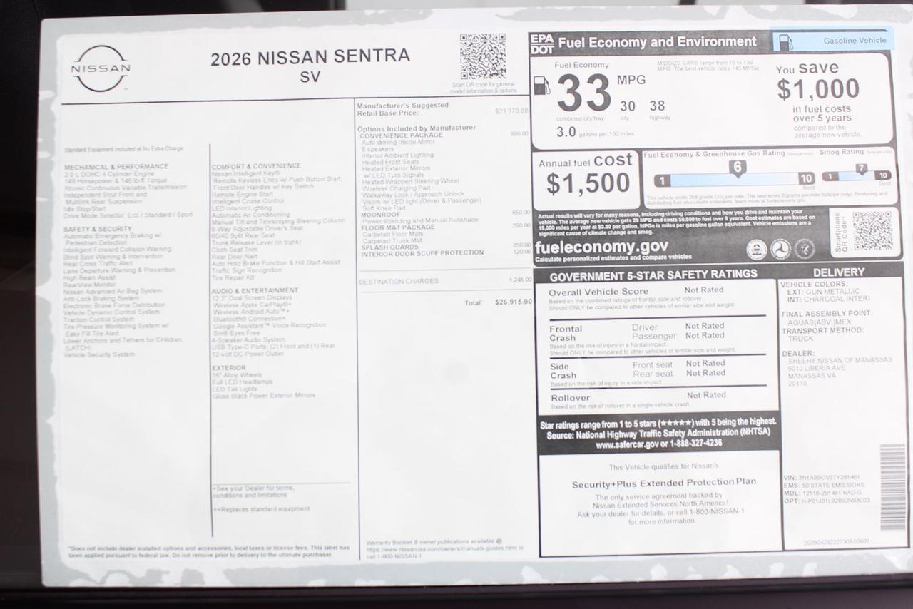 2026 Nissan Sentra SV Manassas VA