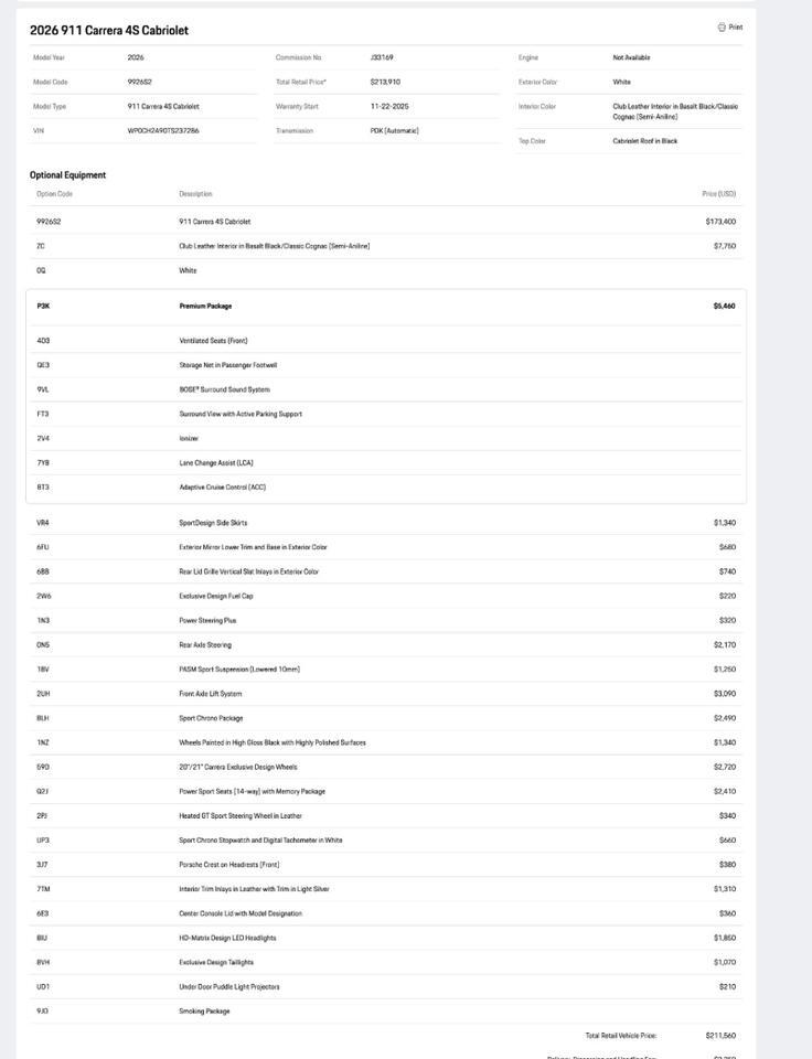 2026 Porsche 911 Carrera 4S Cabriolet Pompano Beach FL