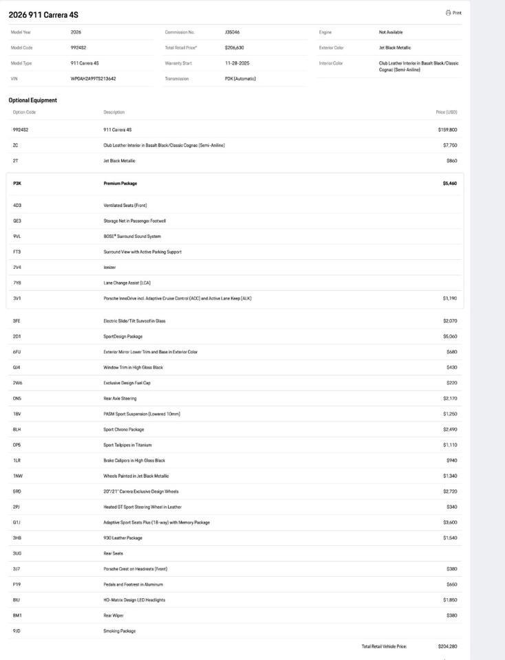 2026 Porsche 911 Carrera 4S Pompano Beach FL