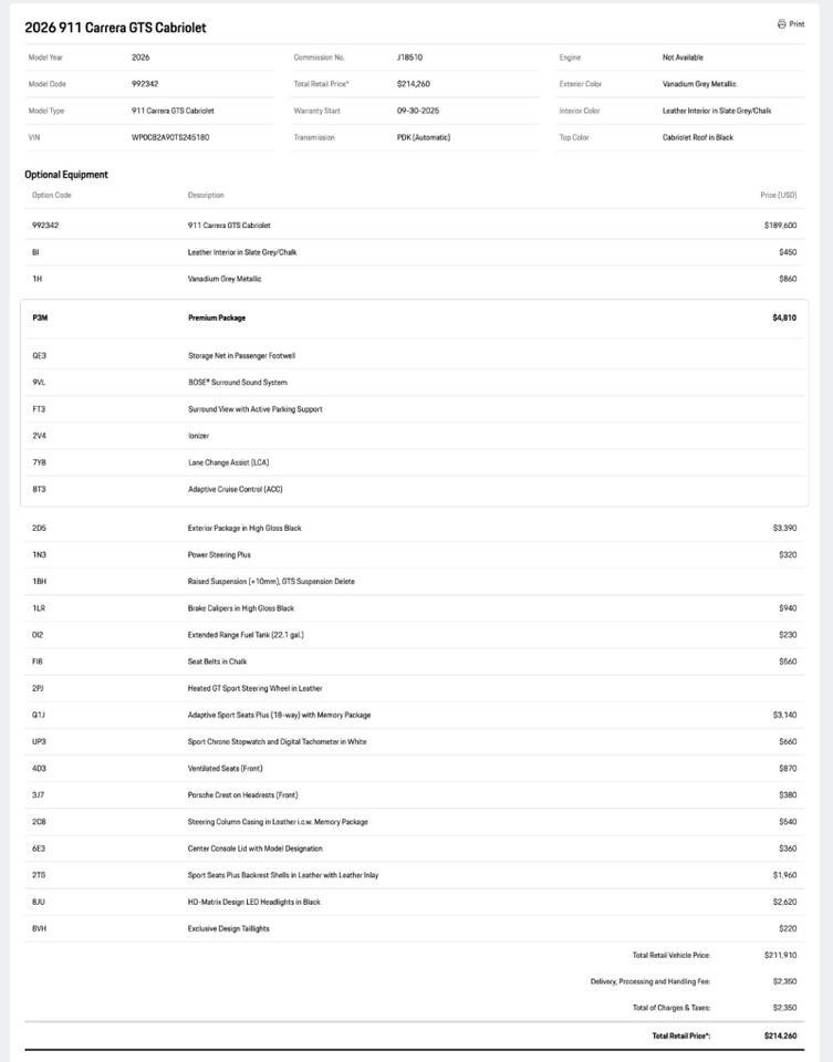 2026 Porsche 911 Carrera GTS Cabriolet Pompano Beach FL