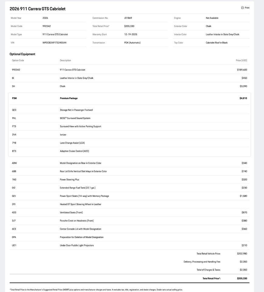 2026 Porsche 911 Carrera GTS Cabriolet Pompano Beach FL