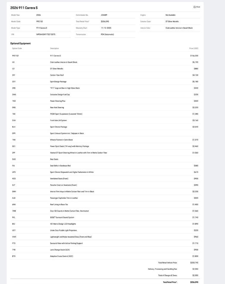 2026 Porsche 911 Carrera S Pompano Beach FL
