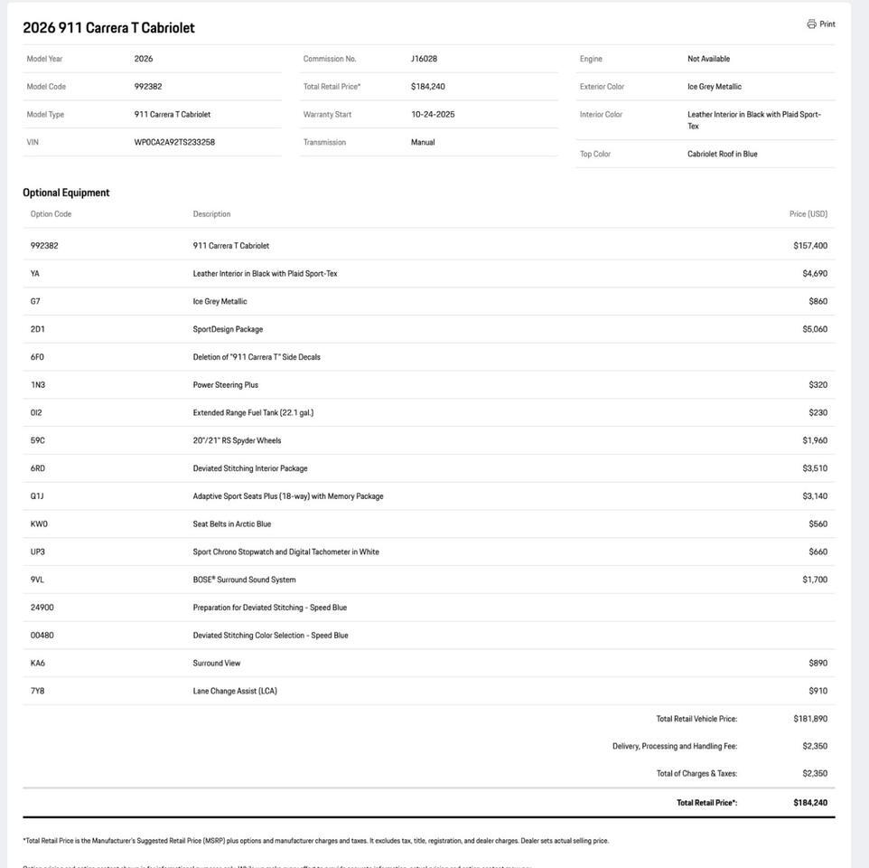 2026 Porsche 911 Carrera T Cabriolet Pompano Beach FL